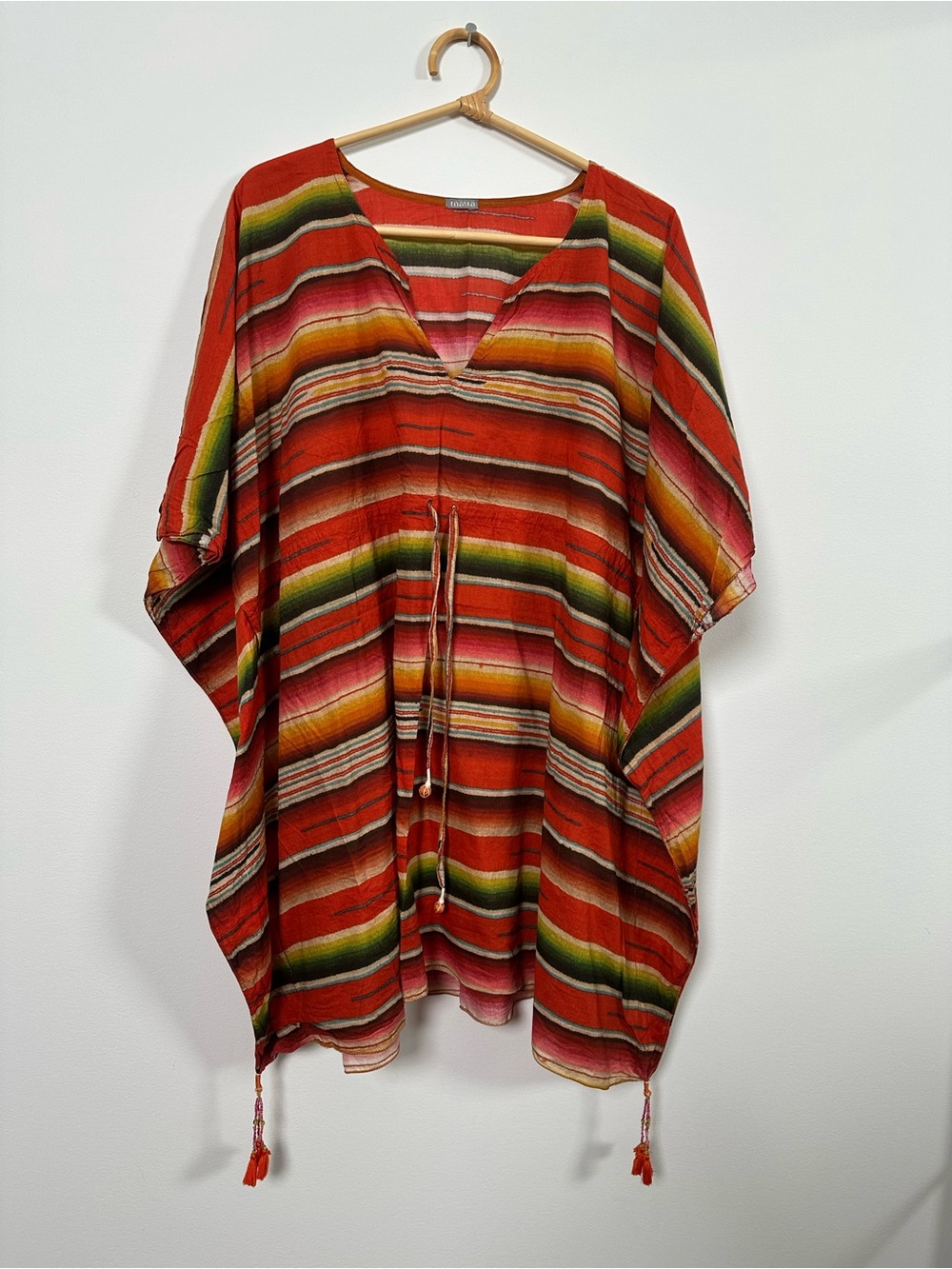 Matta NY Serape Stripe Cotton Poncho Beach Cover Up OS, Vacation Vibes